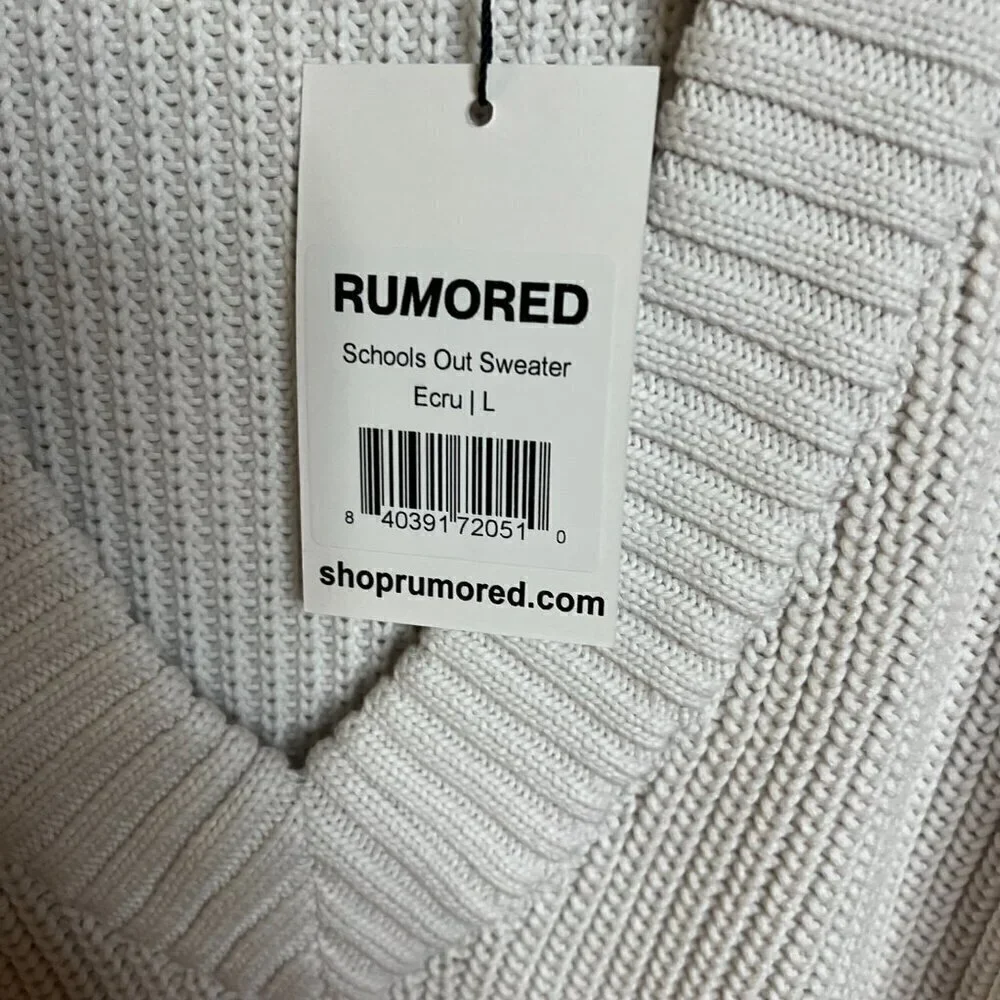 Rumored 'School's Out' Ecru Ripped Cropped Heavyweight Sweater Size L - Picture 5 of 8